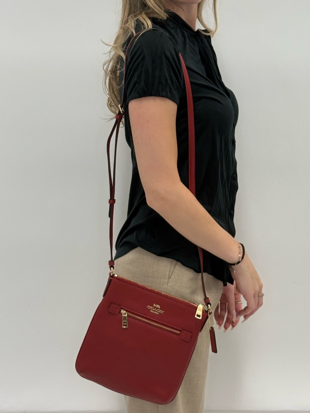Coach Red Leather Crossbody with Gold Hardware